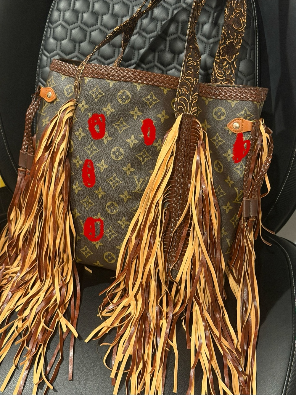 Fringed Canvas Tote Bag - Brown/Tan
